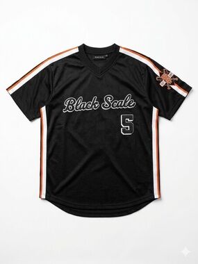 Black Scale Black Jersey with Orange & White Stripes- L